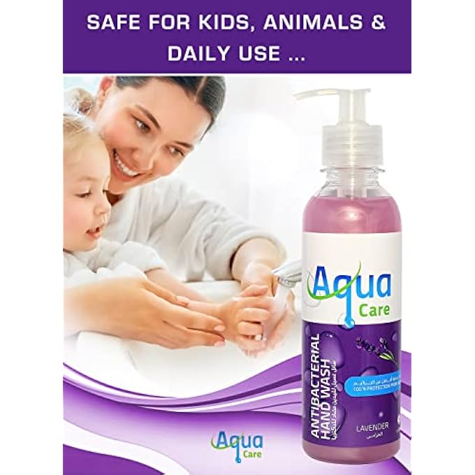 Aqua Care ANTIBACTERIAL LIQUID HAND WASH LAVENDER EXTRACT, EFFECTIVE GERM PROTECT SKIN HAND SOAP, MOISTURIZING & SOOTHING CLEAN WITH FRESH LAVENDER SCENT, ESSENTIAL OILS & PARABEN FREE, 240ML - Image 4